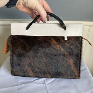 Min & Mon Vali Calf Hair Black Brown Leather Crossbody Should Top Handle Bag